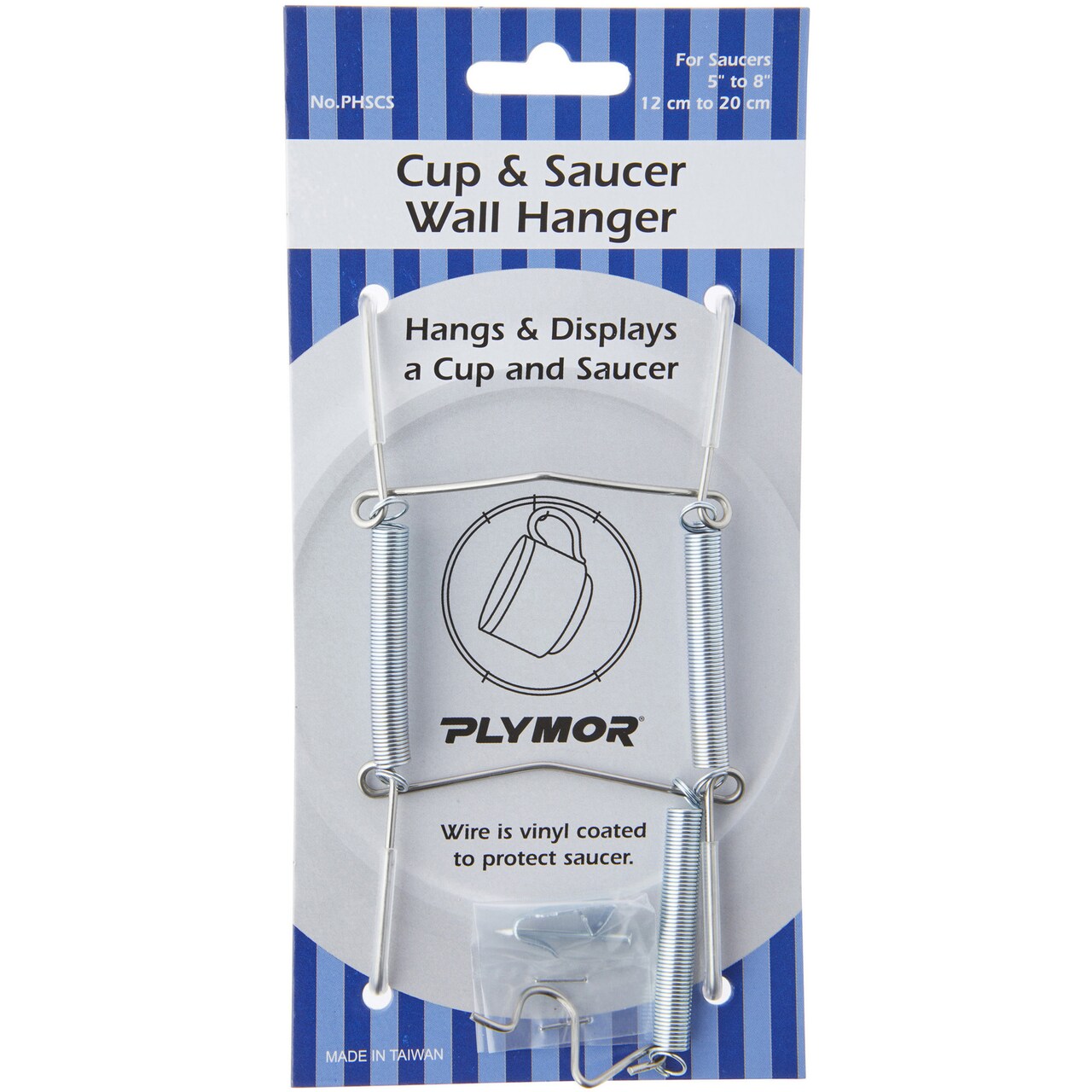 Plymor Stainless Steel Wall Mountable Tension Cup & Saucer Hanger, 8" H x 2.75" W x 1" D